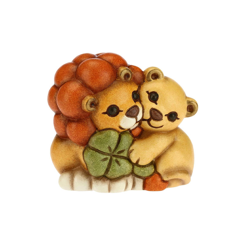 Thun – Mini coppia leoni con quadrifoglio portafortuna – Calabria Regali
