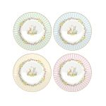 Easy life - Set 4 piatti dessert in porcellana decoro con fiori e coniglietti - Happy Easter