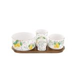 Easy Life - Set aperitivo in acacia con 4 ciotole porcellana - Fleurs et Citrons