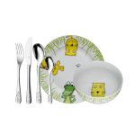 WMF - Servizio per bambini in acciaio Cromargan e porcellana, 6 pz - Safari