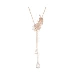 Swarovski - Pendente a Y Nice Piuma, Bianco, Placcato color oro rosa